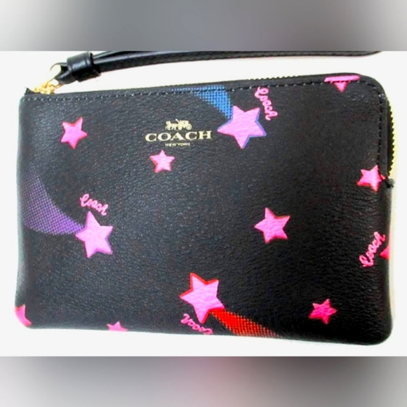 Coach Handbags - NWT, Coach CORNER ZIP WRISTLET WITH DISCO STAR PRINT